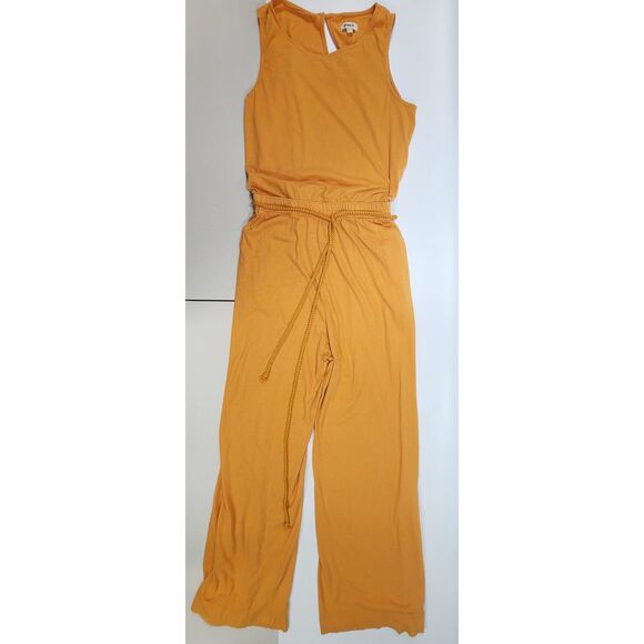 Pact The Portside Jumpsuit Large Organic Cotton Linen Wide Leg Mustard Orange - Picture 2 of 7